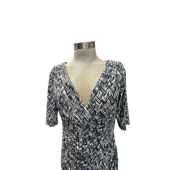 Lauren Ralph Lauren Dress Women's 10 Black Cream V Neck Cinched Waist Old Money - Picture 3 of 13